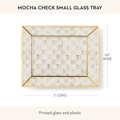 MACKENZIE-CHILDS Glass Tray, Decorative Bathroom Counter Tray, Small, Brown-and-White Mocha Check