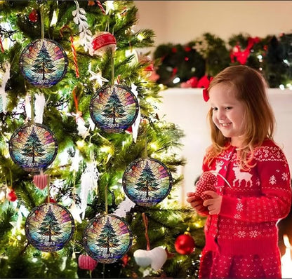 Christmas Ornaments 2025, Stained Glass Style, Round Fun Acrylic Decoration Gifts (Christmas Tree)
