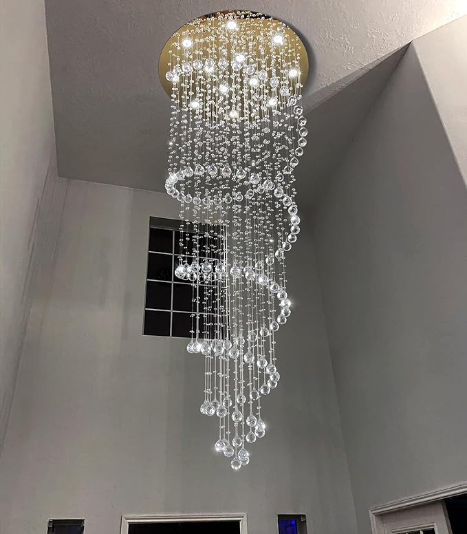118 Inches Crystal Glam Chandelier Long Light Chandeliers with Dimmable Light Bulbs Gold High Ceiling Pendants Light Fixtures for Foyer Entryway Living Room Stair