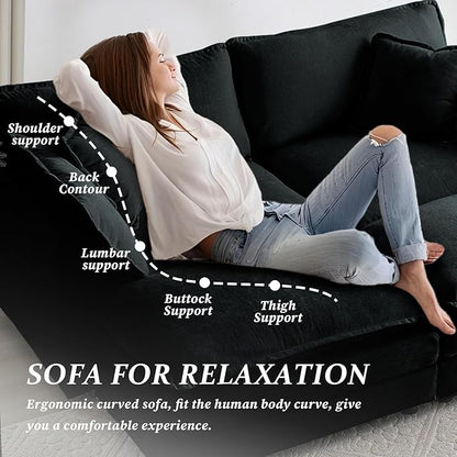 SoarFlash Chenille Sectional Sofa, Comfy Modular Coush Sofa with Ottoman, Modern 2 Seat Recliner Deep Seat Sofa Set for Living Room,Black