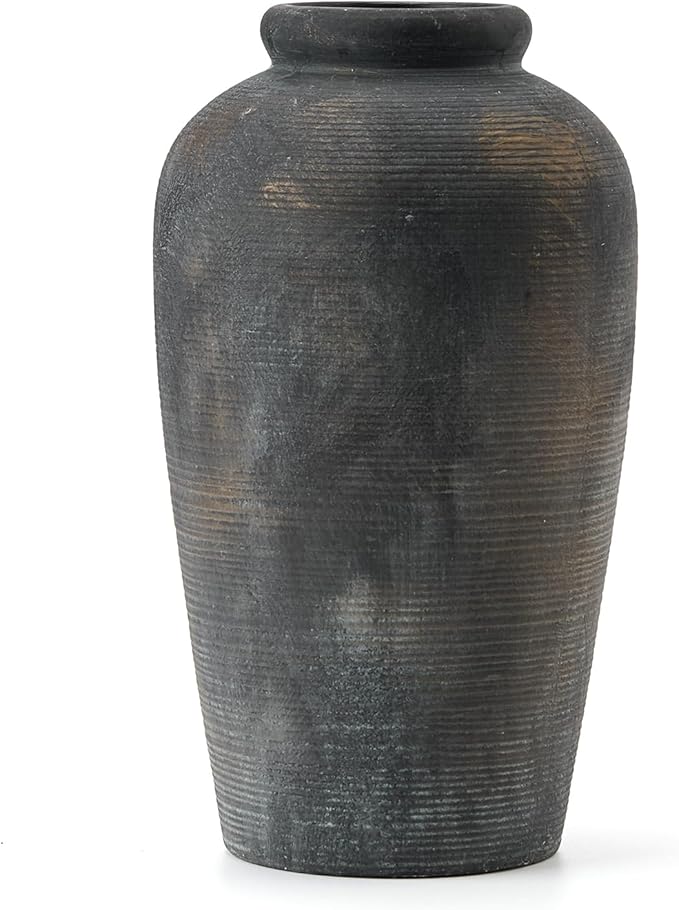 Large Ceramic Rustic Vase, 11 inch Minimalist Decorative Farmhouse Tall Vase for Home Decor, Living Room, Shelf Decor, Enterway, Wedding, Table Decoration, Bronze