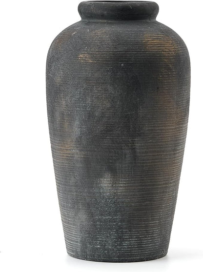 Large Ceramic Rustic Vase, 11 inch Minimalist Decorative Farmhouse Tall Vase for Home Decor, Living Room, Shelf Decor, Enterway, Wedding, Table Decoration, Bronze