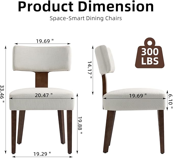 Dining Chairs Set of 2, Fabric Upholstered Wood Kitchen Chairs, Linen Curved Backrest Chairs,Farmhouse Modern Dining Chairs with Foot Pad for Kitchen/Living Room/Restaurant/Cafe-Beige