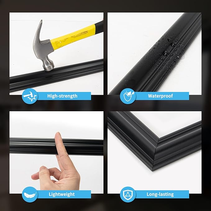 Art3d Pre-Cut Wall Molding Set of 6 pcs, Ready-to-Assemble Wainscoting Panels for Interior Wall Décor Living Room Bedroom Accent Wall - Installed with Glue, 3 Top 3 Bottom, Black