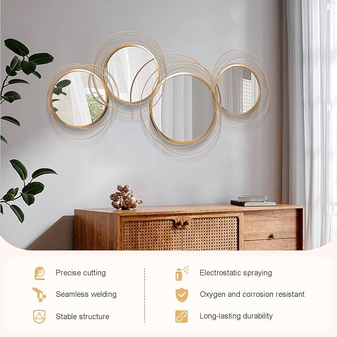 Large Decorative Wall Mirror,Modern Gold Wall Art Mirrors for Living Room Decor,Star Ring Metal Wall Decor Mirror for Entryway Bedroom Dining Room 43.3 X 20.5 inch