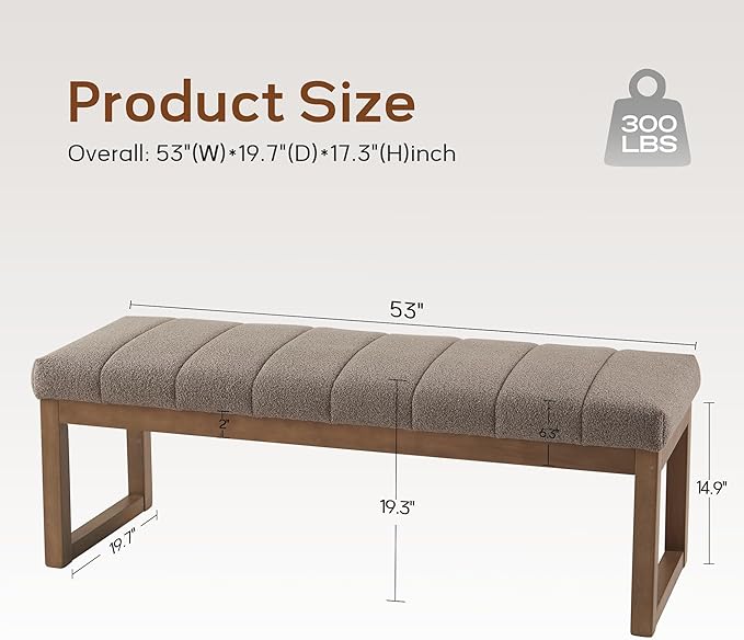 52.7" Bedroom Bench for End of Bed, Modern Upholstered Teddy Fabric Entryway Bench & Dining Bench, Footrest Stool Bench with Solid Wood Frame for Bedroom, Living Room (Dark Brown)