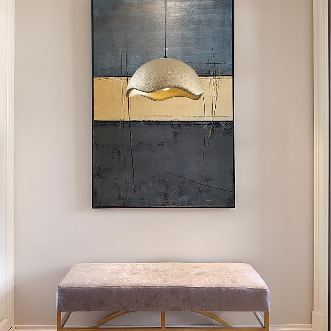 JAYMP 40cm Modern Pendant Light for Dining Room Kitchen Island Light Hanging Lamp E26 Base Japanese Wabi-Sabi Style Bird Nest Shape Lighting Fixture,1 Pack(Matte Gold,D Shape, 40cm/15.7inch)