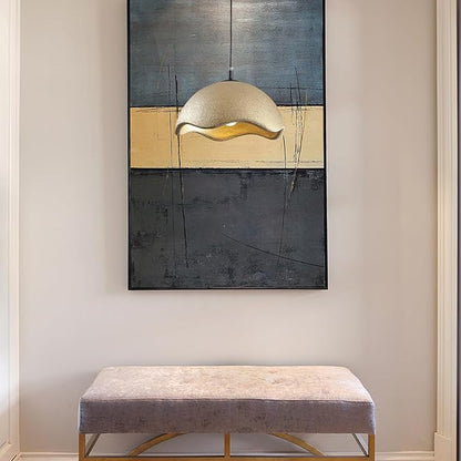 JAYMP 40cm Modern Pendant Light for Dining Room Kitchen Island Light Hanging Lamp E26 Base Japanese Wabi-Sabi Style Bird Nest Shape Lighting Fixture,1 Pack(Matte Gold,D Shape, 40cm/15.7inch)