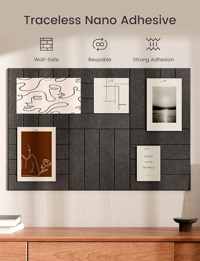 Bumusty Large Cork Board Alternative-36 x24 Felt Bulletin Board Tiles, with 30 Pushpins, 40 Adhesive Tabs, 6-Pack Slat Wall Paneling, Cork Boards for Office Push Pin Board Felt Board-Charcoal Gray