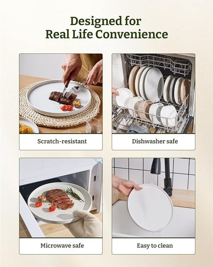Famiware Nebula Plates and Bowls Set, 12 Pieces Dinnerware Sets, Dishes Set for 4, White