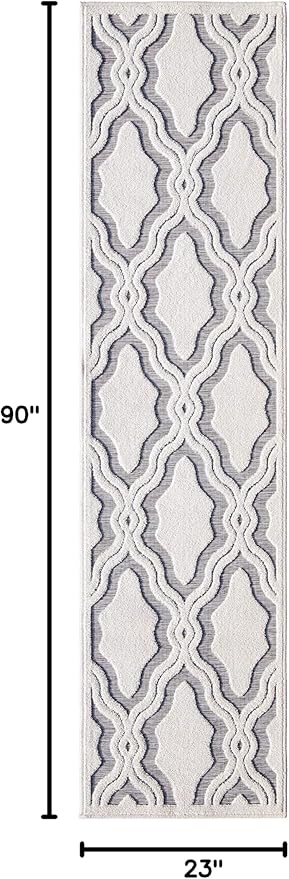 My Texas House Cotton Blossom Runner Rug 1.11x7.6 Indoor Outdoor, Natural Grey