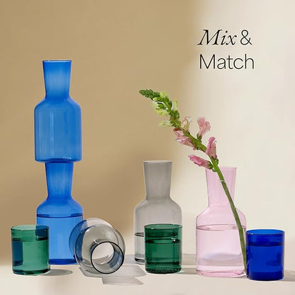 Glass Carafe and Cup Set | BPA Free, Dishwasher Safe, Durable & Lightweight | Ideal for Cold & Hot Beverages - Light Blue & Cobalt