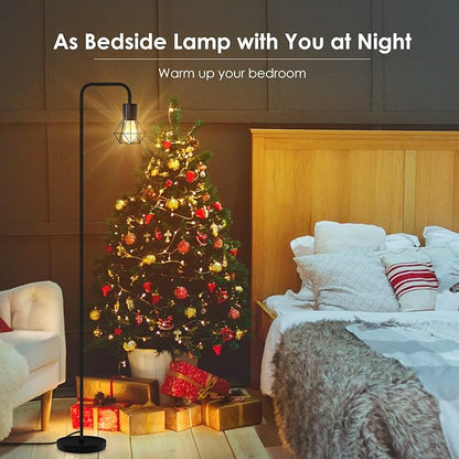 BoostArea Floor Lamp, Industrial Floor Lamp, 6W Diamond Standing Lamp, E26 Socket, On/Off Footswitch, Whole Metal, Modern Small Simple Stand Up Lamp for Bedroom Living Room, Vintage, Mid Century