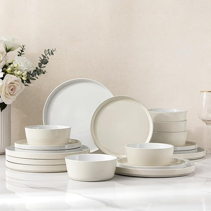 AmorArc Ceramic Dinnerware Sets for 4, 12 Piece Stoneware Plates and Bowls Set, Scratch Resistant Plates Set, Dishwasher & Microwave Safe Dishes - Service for 4