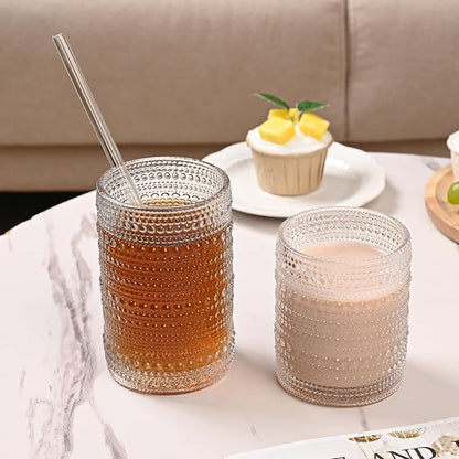 Vintage Hobnail Drinking Glasses Set of 8,Clear 12 oz & 15oz Highball Glass Cups, Kitchen Drinkware Glassware
