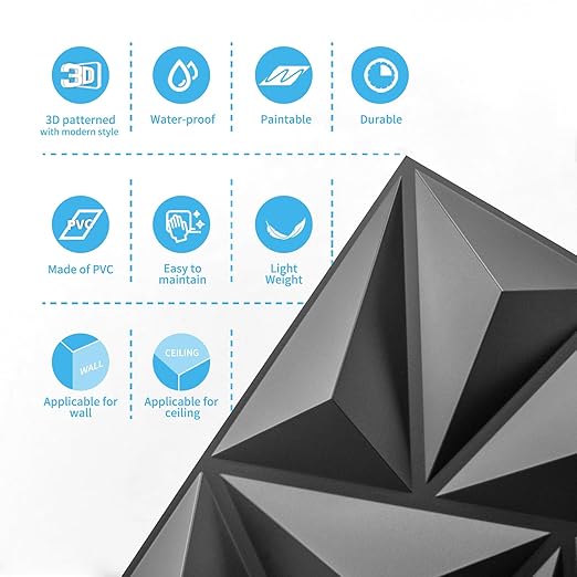 Art3d 3D Wall Panels 20 Pack, 11.8" x 11.8" (19 Sq.ft) PVC Wall Panels, Glue Up Wall Decor for Living Room, Bedroom, Office, Black