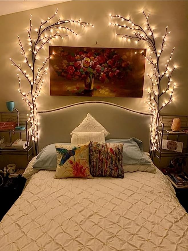 2PCS Enchanted Willow Vine Lights for Home Decor,Flexible DIY Lighted Branches with Remote On/Off Timer Dimmer,7.5FT Lighted Willow Vine 144LEDs for Bedroom Aesthetic Living Room Decor,Brown