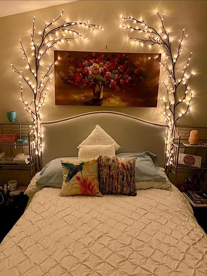 2PCS Enchanted Willow Vine Lights for Home Decor,Flexible DIY Lighted Branches with Remote On/Off Timer Dimmer,7.5FT Lighted Willow Vine 144LEDs for Bedroom Aesthetic Living Room Decor,Brown