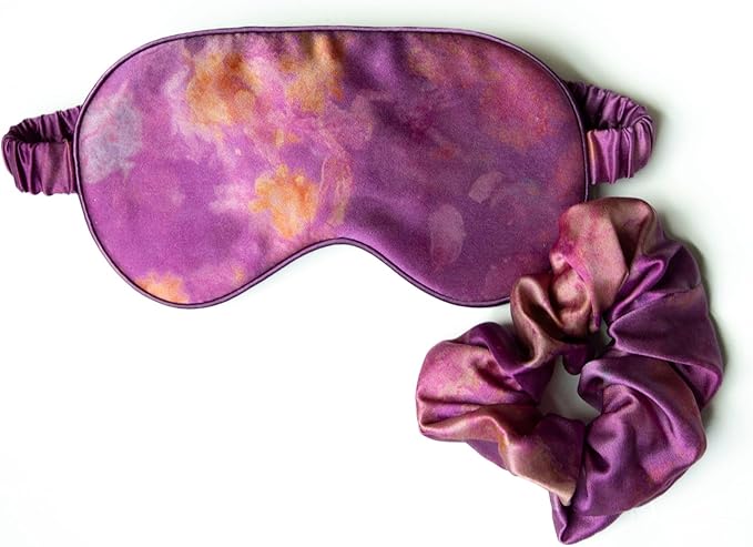 Silk & Willow 100% Pure Mulberry Silk Sleep Eye Mask & Hair Scrunchie Gift Set (Hot Peony)