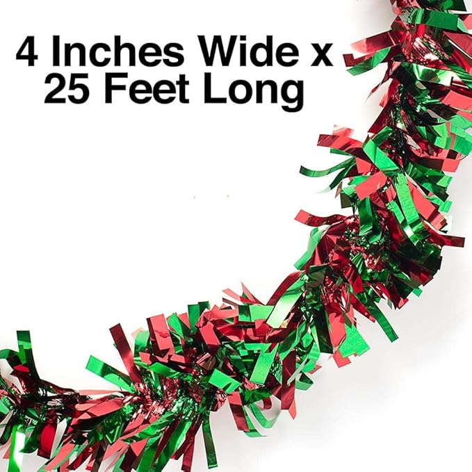 Anderson's Metallic Red & Green Tinsel Twist Garland, 25ft Holiday Decoration, Christmas Tree Trim, Parade Float Decor, Party Supplies, Halloween, Graduation, Indoor/Outdoor Event Garland