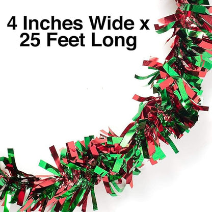 Anderson's Metallic Red & Green Tinsel Twist Garland, 25ft Holiday Decoration, Christmas Tree Trim, Parade Float Decor, Party Supplies, Halloween, Graduation, Indoor/Outdoor Event Garland