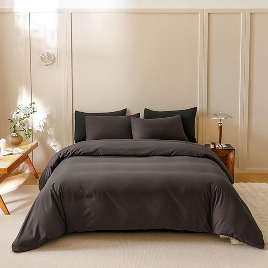 CLOTHKNOW Brown Comforter Set Full Size 3Pcs Dark Brown Bedding Comforter Sets Solid Color Comforter Men Women Comforter All Season Lightweight Bed Set Full Size