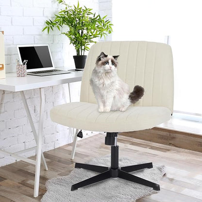 DUMOS Criss Cross Chair Legged Office Wide Comfy Desk Seat, No Wheels Armless Computer Task Seating, Swivel Vanity Home Height Adjustable