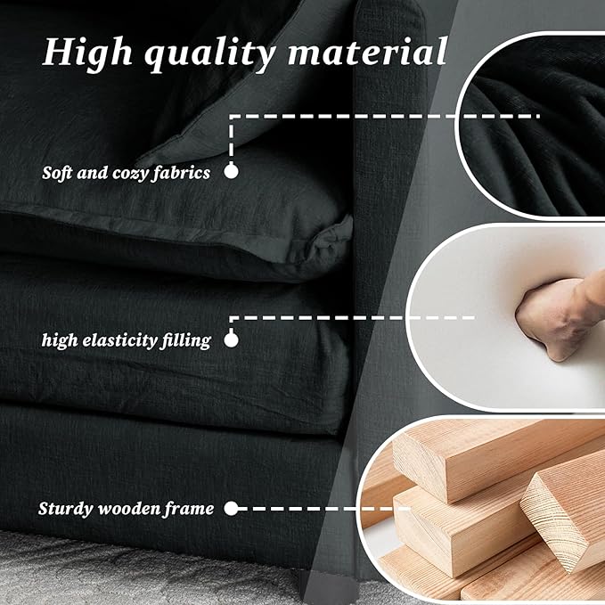 SoarFlash Chenille Sectional Sofa, Comfy Modular Single Sofa with Ottoman, Modern Recliner Deep Seat Sofa Set for Living Room,Black