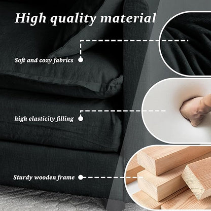 SoarFlash Chenille Sectional Sofa, Comfy Modular Single Sofa with Ottoman, Modern Recliner Deep Seat Sofa Set for Living Room,Black