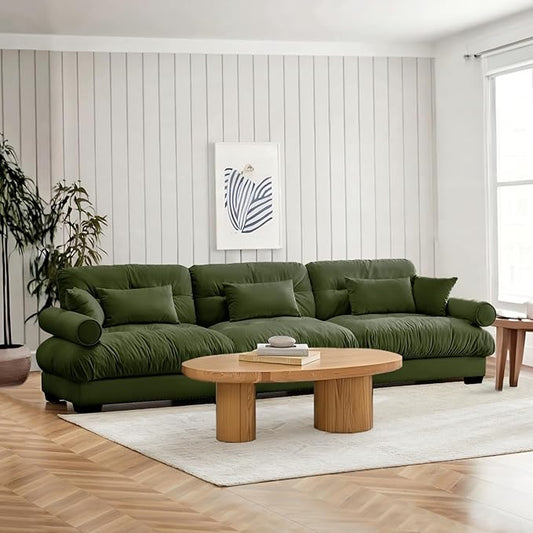 SoarFlash 130” Sectional Sofa 3 Seat Couch, L Shaped Modern Sofa with Solid Wood Legs, Couches Sofas for Living Room Apartment, Comfortable Small Couches for Small Spaces, Green