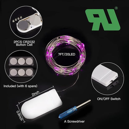 Brightown Valentine's Day 12 Pack Pink Led Fairy Lights Battery Operated String Lights Waterproof Silver Wire 7 Feet 20 Led Firefly Starry Moon Lights for DIY Wedding Party Bedroom