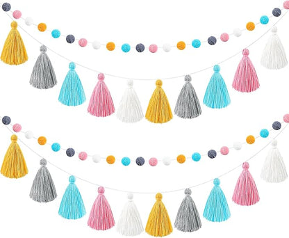 Syhood 4 Pcs Christmas Pom Pom Tassel Garland Felt Pompom Ball Banner Christmas Tassel Garland for Xmas Tree Hanging Decorations Party Supplies Home Decor(Soft Color)