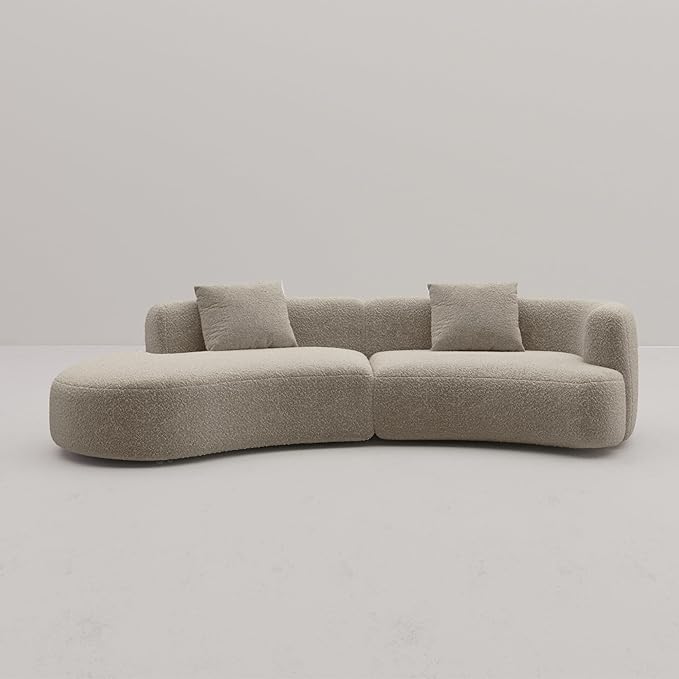 Acanva Modern Curved Sectional Living Room Couch, Minimalist Comfy Boucle Fabric Modular Sofa for Apartment, Home Office, 114" W Left Hand Facing, White