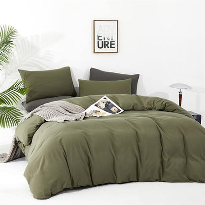 CLOTHKNOW Olive Green Queen Comforter Set 3Pcs Green Bedding Comforter Sets Soft All Season Dark Green Comforter with 2 x Pillow Cases