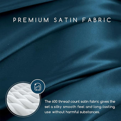 MR&HM Satin Bed Sheets, Twin XL Size Sheets Set, 3 Pcs Silky Bedding Set with 15 Inches Deep Pocket for Mattress (Twin XL, Teal)