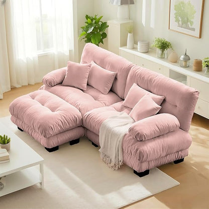 SoarFlash L Shaped Couches for Living Room, Small Sectional Sofa Set with Reversible Chaise, Modern Designed Sleeper Sofas and Modular Couch Function, Suitable for Small Spaces in Apartment, Pink