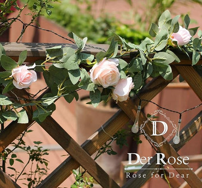 Der Rose 2 Pcs 13Ft Artificial Eucalyptus Flower Garland with Fake Silk Rose Flower Vine Rose Leaves Greenery Garland for Wedding Arch Table Wall Backdrop Party Room Decor (Pink)