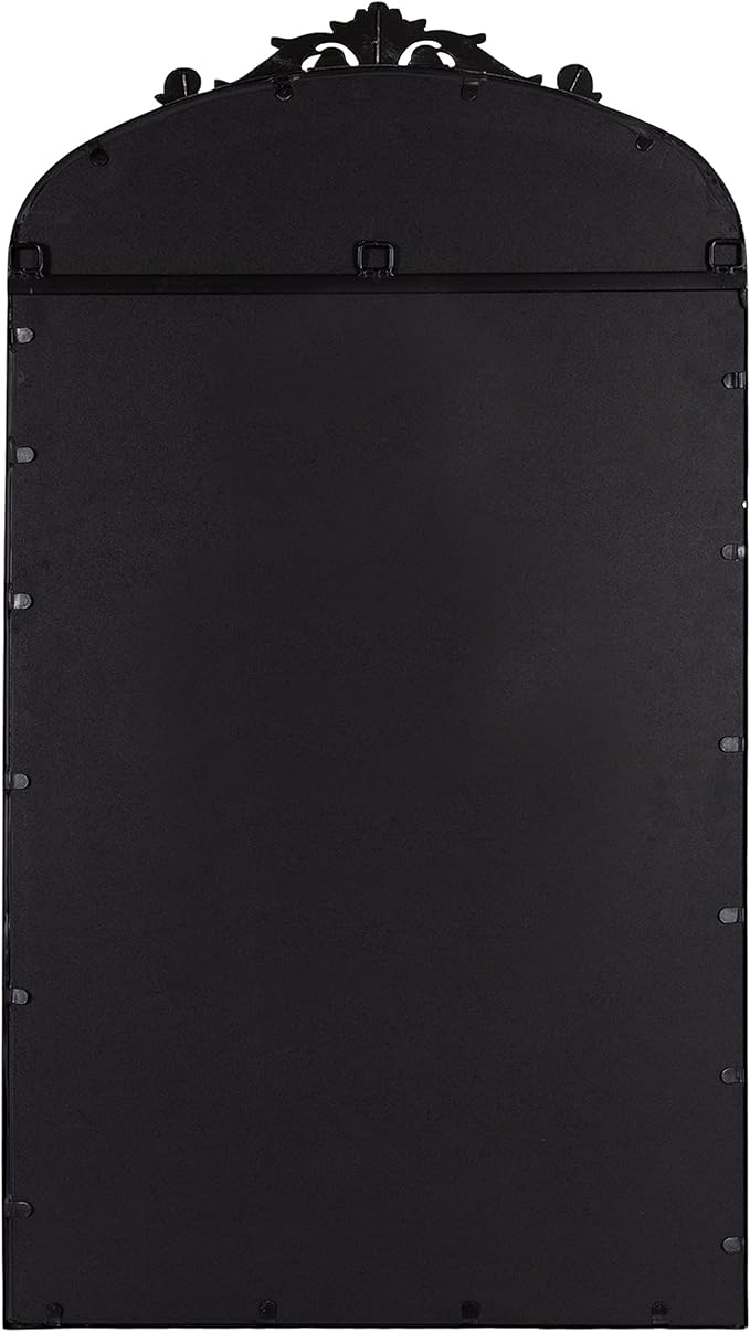 Kate and Laurel Arendahl Vintage Glam Arched Tall Panel Mirror; 24 x 42; Antique Black; Traditional Baroque Large Body Wall Mirror with Ornate Garland Inspired Crown