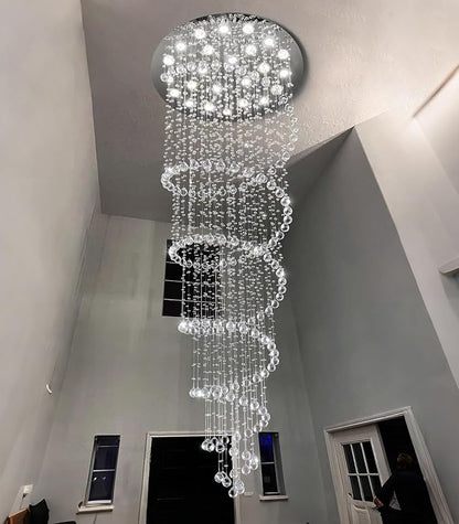 W47 x H118 High Ceiling Chandelier with LED Bulbs Dimmable Long Light Glam Chandeliers Crystal Pendants Light Fixtures for Foyer Entryway Living Room Stair Silver
