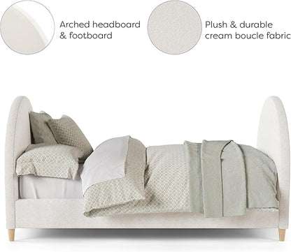 DG Casa Boucle Cloud Daybed Frame with Arched Side Panels, Upholstered in Cream White Fabric, Twin Platform Bed Frame with Solid Wood Legs – Boho or Modern Style – No Box Spring Needed