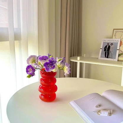 Colored Glass Hydroponic Flower Vase 7 Inch Orange Geometric with Waves and Bubbles Four Layer Glass Vase for Home Decoration Modern Freestanding Indoor Hydroponics Dried Flowers