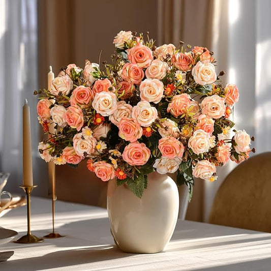 Artificial Flowers for Outdoor 4 Bundles Rose Bouquet with Daisy Faux Flowers UV Resistant for Home Indoor Outside Garden Porch Window Box Balcony Yard Porch Decor (Orange)