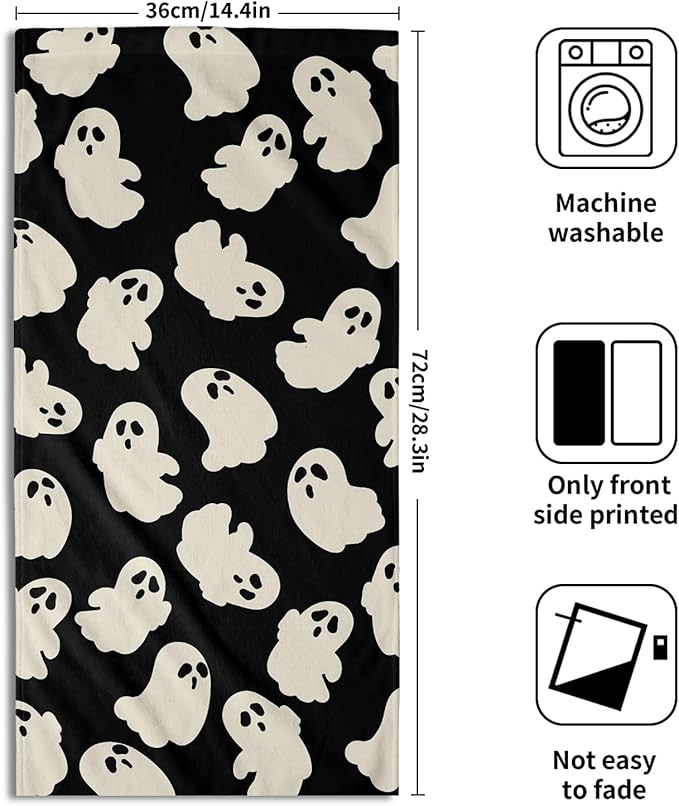 Halloween Ghost Hand Towels Set of 2 White Spooky Holiday Kitchen Towels Decorative Tabletop Decor