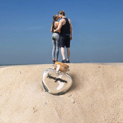 Honeymoon Sand Keepsake Jar，Bridal Shower, Wedding, Engagement, Honeymoon, Travel Gift for Couples, Newlywed, Fiance(Gift Box Includes) - 40ml Heart Shape Glass