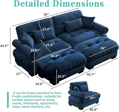 SoarFlash Modern Sofa Couches for Living Room, Small Sectional Sofa Set with Reversible Chaise, Sleeper Sofas and Modular Couch Function, Suitable for Small Spaces in Apartment, Blue
