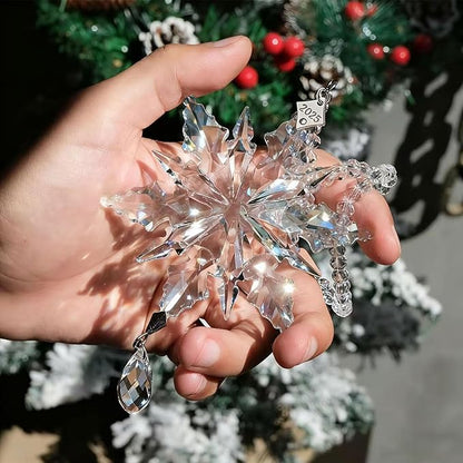 2025 Annual Christmas Ornaments Crystal Snowflake Star - Christmas Tree Ornaments Pendant Crystal Sun Catcher Home Hanging Decor(2025 White 3floors)