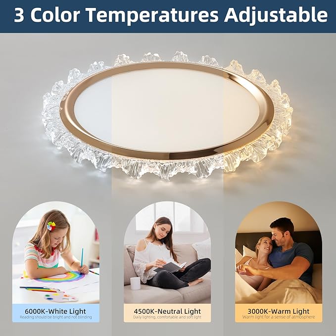 19inch Modern Dimmable LED Ceiling Light, Elegant Flowers Flush Mount Close to Ceiling Lamp, 3000K-6000K, 50W, Hallway Lighting Fixture for Bedroom, Kitchen, Bathroom, Laundry Room, Office
