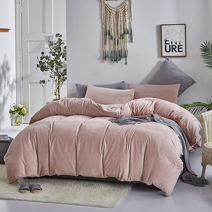 Pureant Pink Velvet Comforter Sets California King Women Girls Blush Pink Fluffy Bedding Comforters Cal King Adults Teens Cute Dusty Pink Winter Quilt Solid Light Red Flannel Quilt Bean Pink Plush Bed