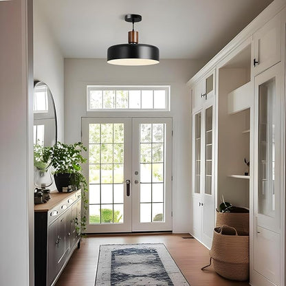 Eustace 15.8" Large Pendant Light, Adjustable Industrial Chandelier with Solid Wood and Brass Accent, Modern Hanging Light Fixtures for Kitchen Island, Living Room,Dining Room, Bedroom,Hallway