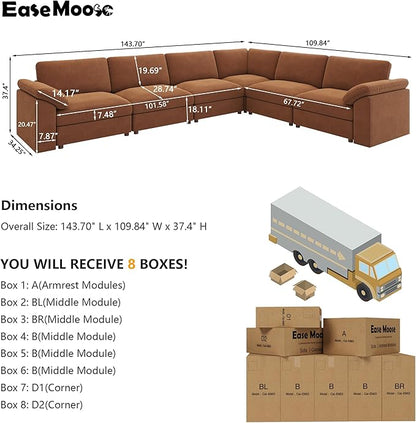 EASE MOOSE Oversized L Shape Sectional Couch,Extra Large Deep seat Brown Sectional Modular Sofa for Living Room